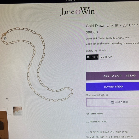 Jane Win 18” Gold Drawn Link Chain - Picture 2 of 5
